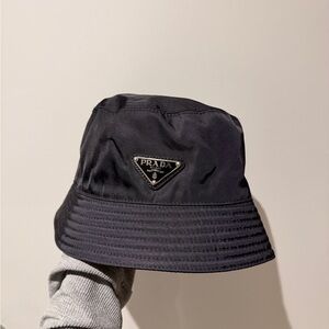 Prada Black Nylon Bucket Hat with Interior Logo Tag